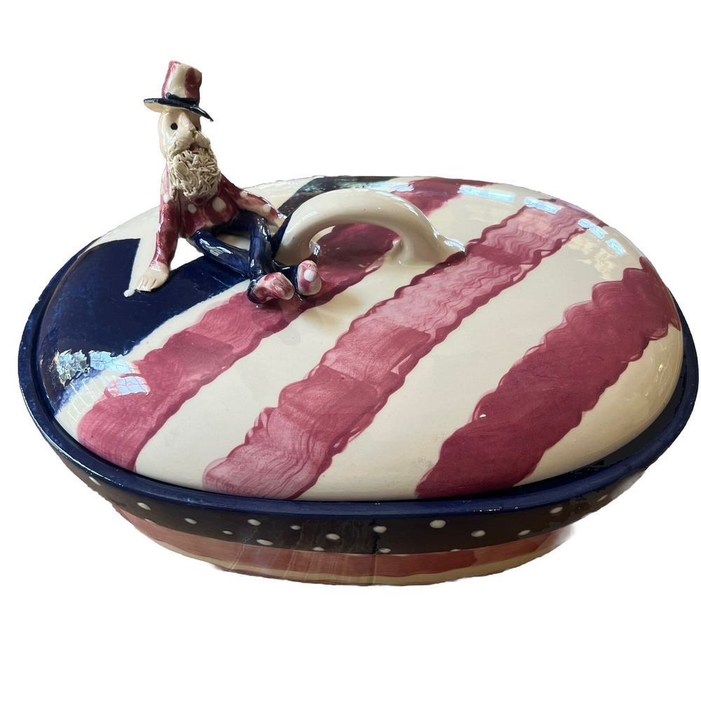 Expressly Yours Uncle Sam Patriotic Casserole Dish Hand Painted Pottery